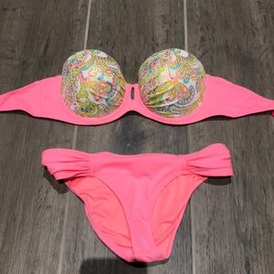 Strapless pink paisley VS swim set.
